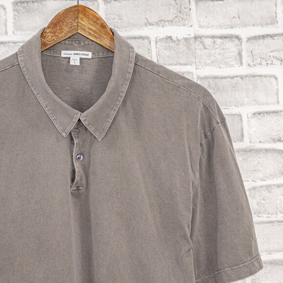 James Perse Standard Sueded Jersey Polo Shirt in Grey Pigment Men's sz 5 - Picture 3 of 7